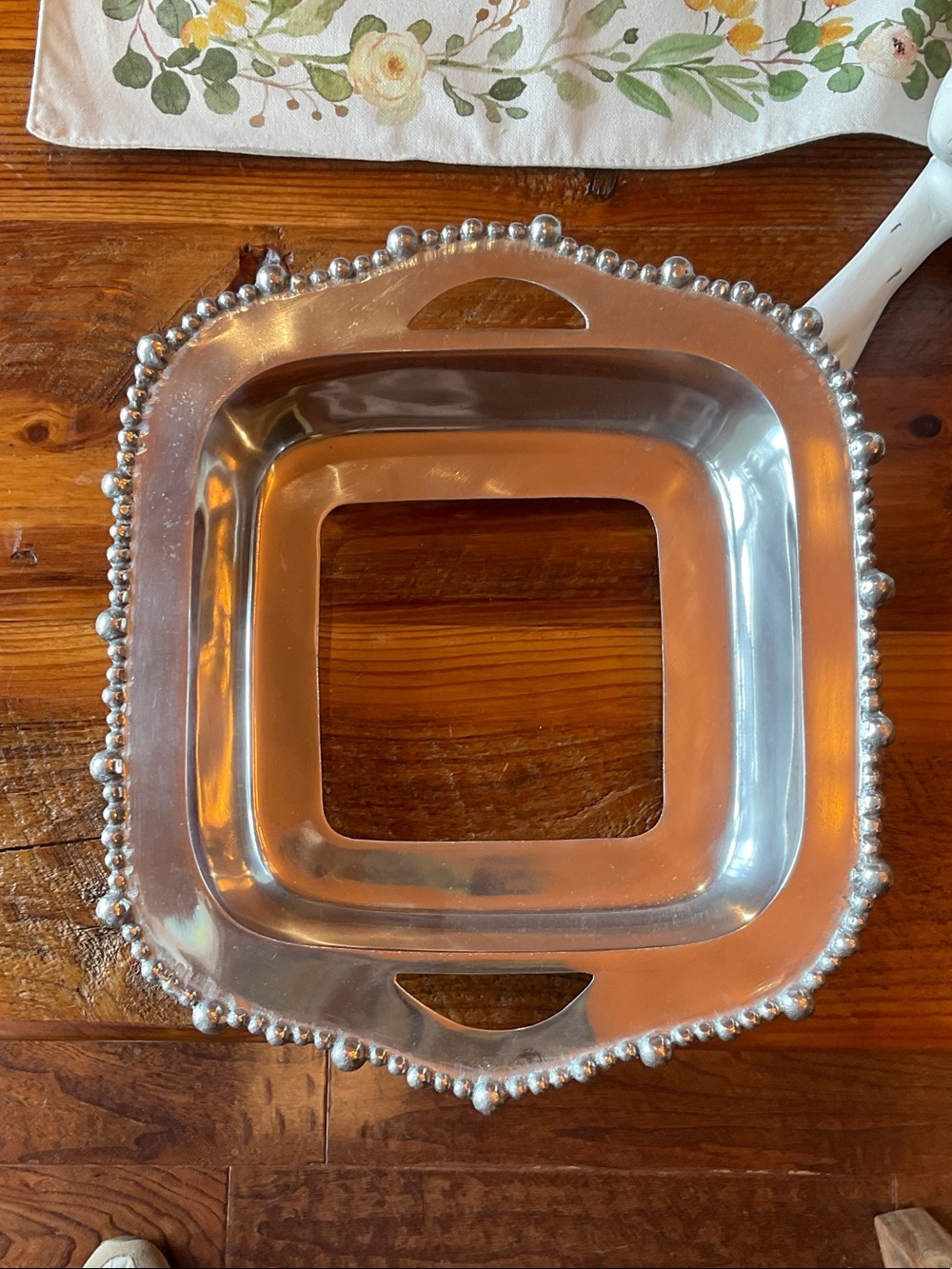 Beaded Edge Square Serving Bowl - Silver-Tone